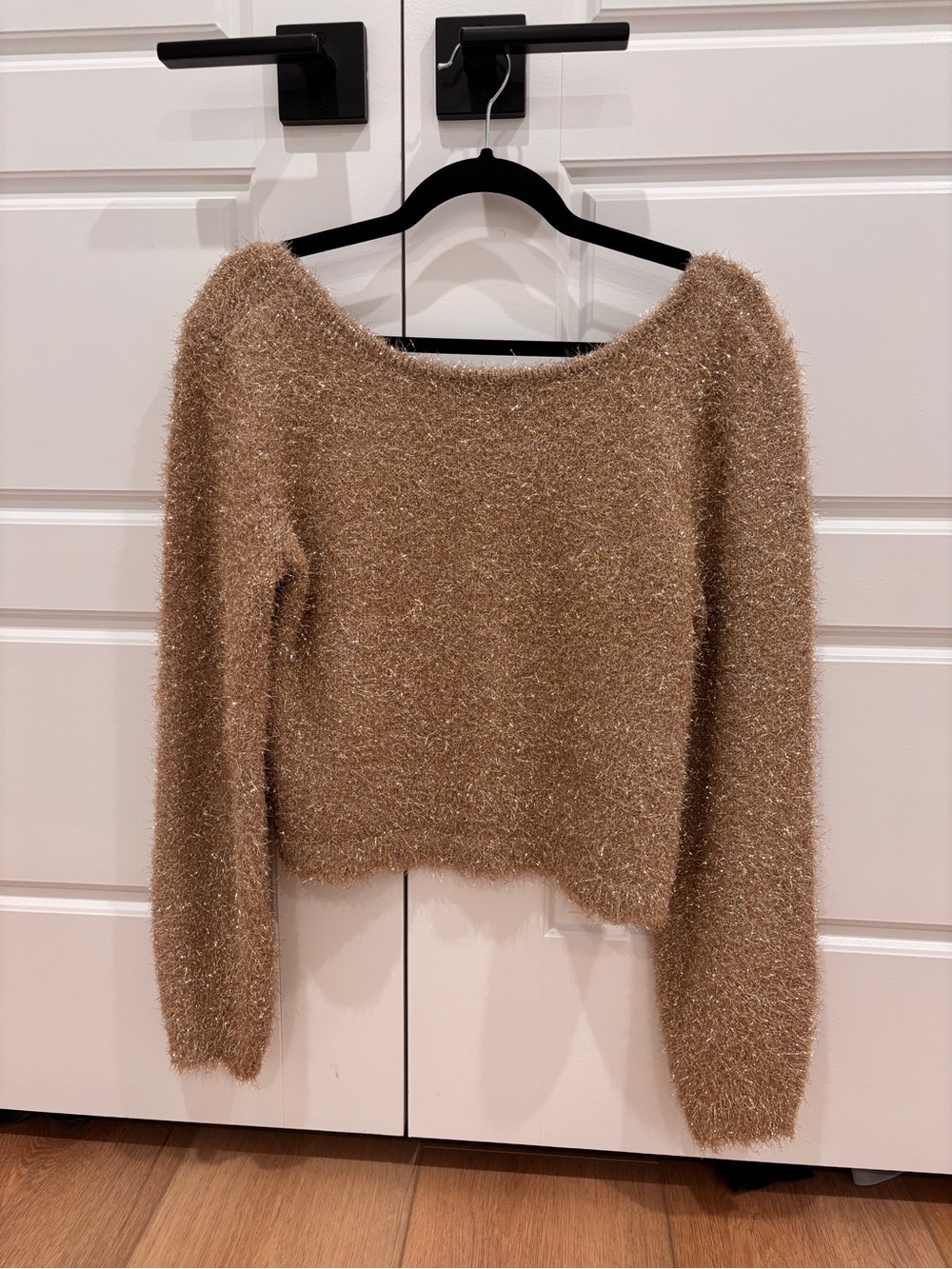 By Anthropologie Tinsel Eyelash Metallic Gold Crop Sweater Size Small